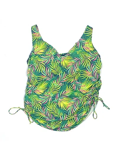Pre-owned Lands' End Swimsuit Top Green Tropical Pattern Swimwear