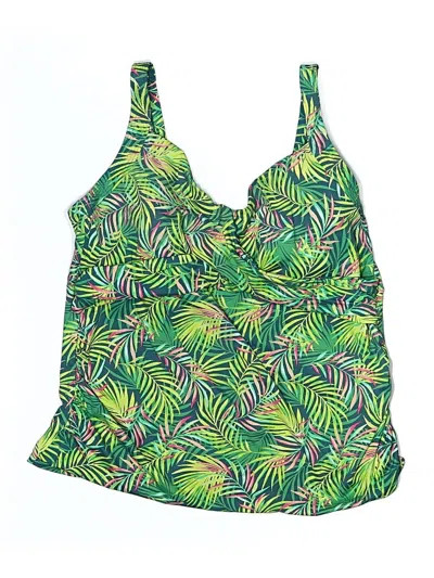 Pre-owned Lands' End Swimsuit Top Green Tropical Pattern Swimwear