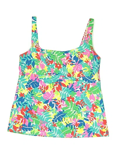 Pre-owned Lands' End Swimsuit Top Green Tropical Pattern Swimwear