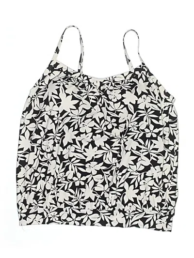 Pre-owned Lands' End Swimsuit Top Ivory Floral Pattern Swimwear In White