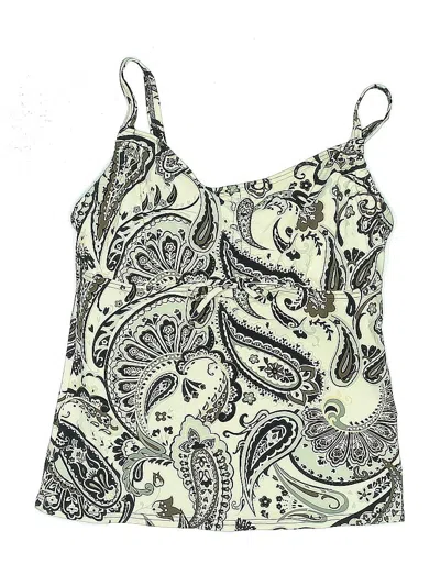 Pre-owned Lands' End Swimsuit Top Ivory Paisley Pattern Swimwear In White
