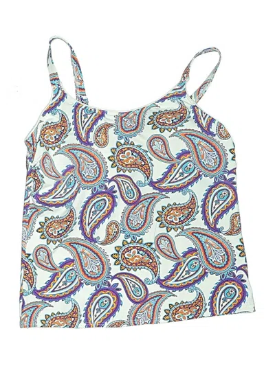 Pre-owned Lands' End Swimsuit Top Ivory Paisley Pattern Swimwear In White