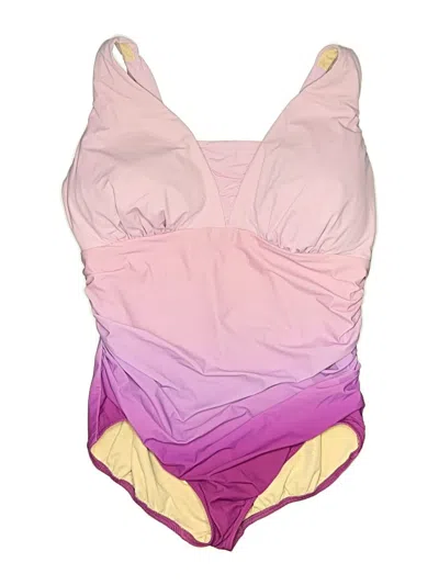 Pre-owned Lands' End Swimsuit Top Pink Color Block Pattern Swimwear