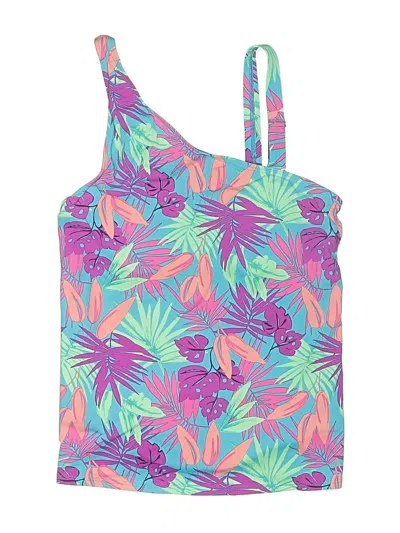 Pre-owned Lands' End Swimsuit Top Purple Tropical Pattern Swimwear