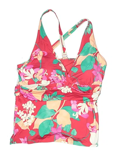 Pre-owned Lands' End Swimsuit Top Red Floral Pattern Swimwear