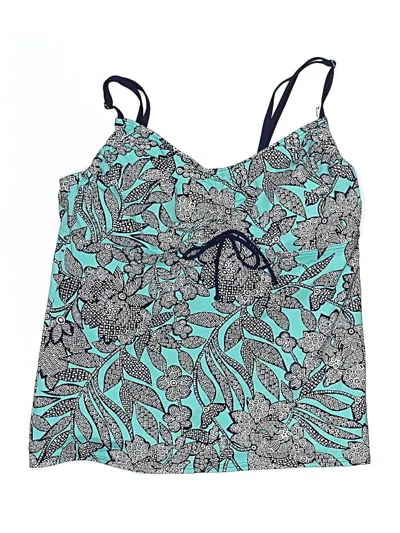 Pre-owned Lands' End Swimsuit Top Teal Floral Pattern Swimwear