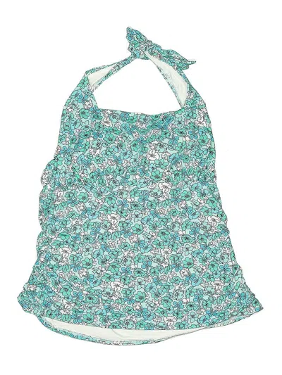 Pre-owned Lands' End Swimsuit Top Teal Floral Pattern Swimwear In Blue