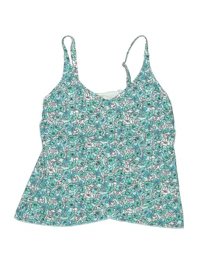 Pre-owned Lands' End Swimsuit Top Teal Floral Pattern Swimwear In Blue