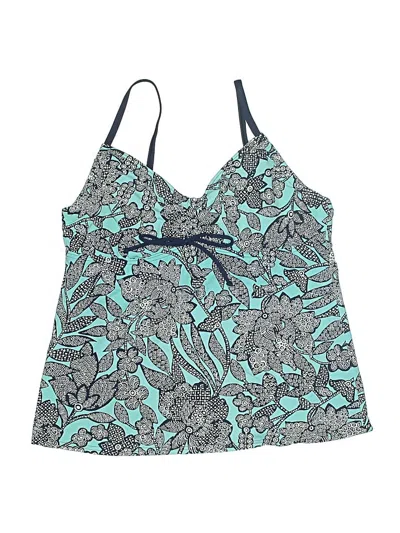 Pre-owned Lands' End Swimsuit Top Teal Print Pattern Swimwear In Blue
