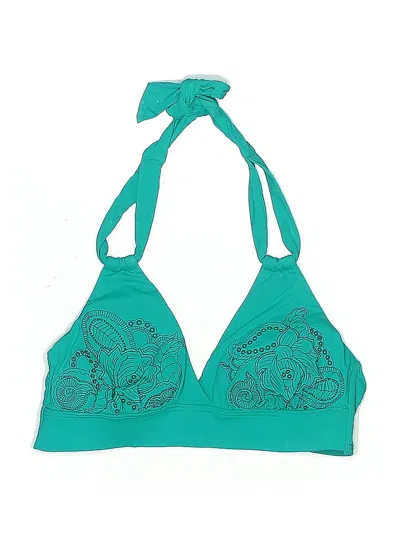 Pre-owned Lands' End Swimsuit Top Teal Swimwear In Blue