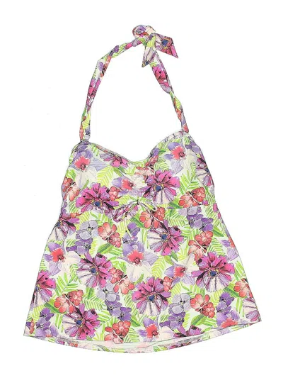 Pre-owned Lands' End Swimsuit Top White Floral Pattern Swimwear