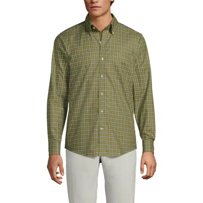 Lands' End Tailored Fit No Iron Twill Long Sleeve Shirt In Green