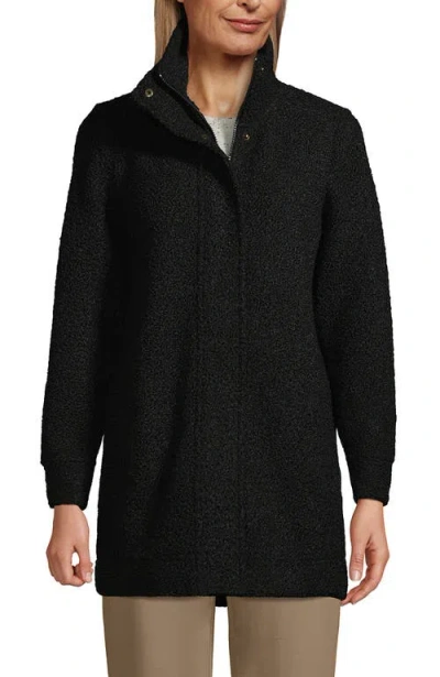 Lands' End Tall Boucle Fleece Coat In Black