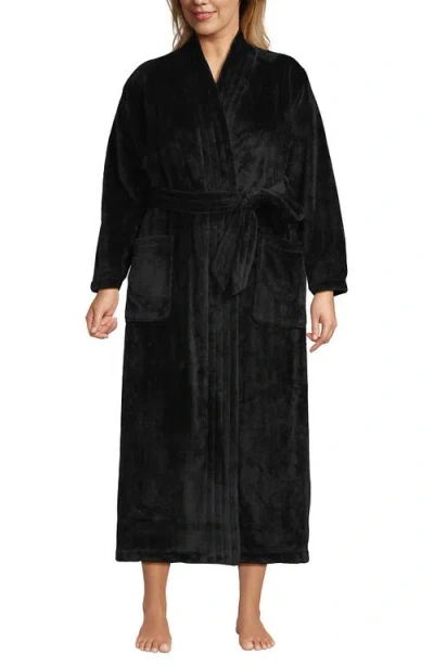 Lands' End Tall Cozy Plush Long Wrap Robe In Black