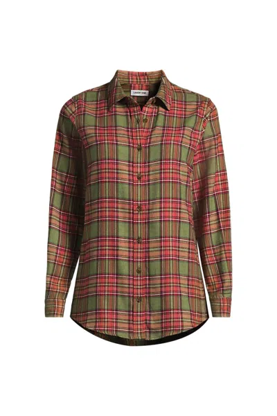 Lands' End Tall Flannel Boyfriend Long Sleeve Shirt In Red