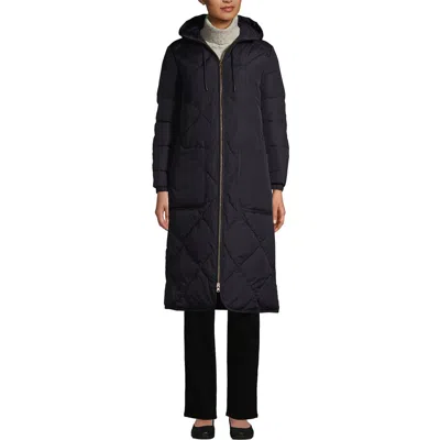 Lands' End Tall Insulated Quilted Thermoplume Long Coat In Black