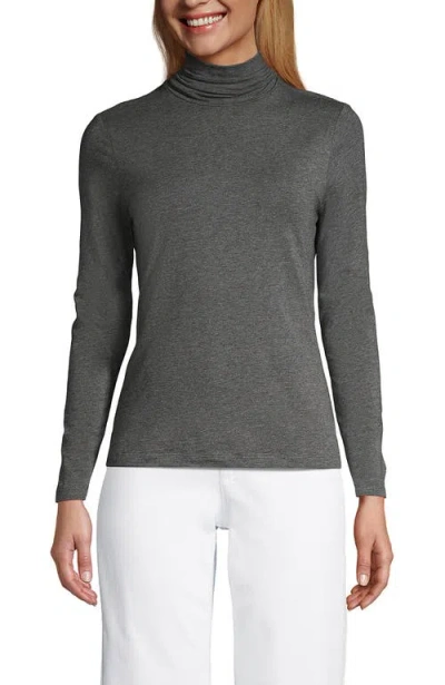 Lands' End Lightweight Jersey Skimming Long Sleeve Turtleneck In Charcoal Heather