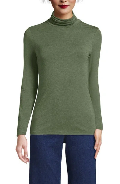 Lands' End Lightweight Jersey Skimming Long Sleeve Turtleneck In Estate Green Heather
