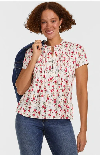 Lands' End Tall Lightweight Jersey Button Pintuck Top In Multi