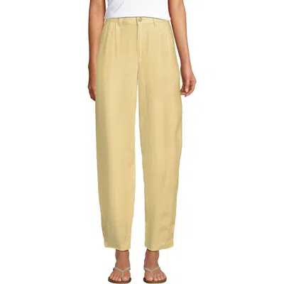 Lands' End Tall Linen High Rise Pleated Barrel Leg Ankle Pants In Yellow