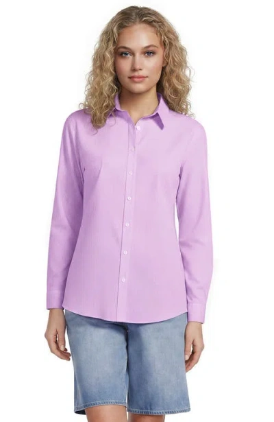 Lands' End Tall No Iron Button Front Shirt In Aster Pink/white Micro Stripe