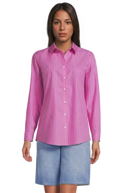 Lands' End Tall No Iron Button Front Shirt In Bright Pink Stripe