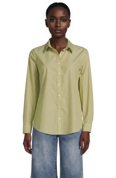 Lands' End Tall No Iron Button Front Shirt In Chartreuse Thin Stripe