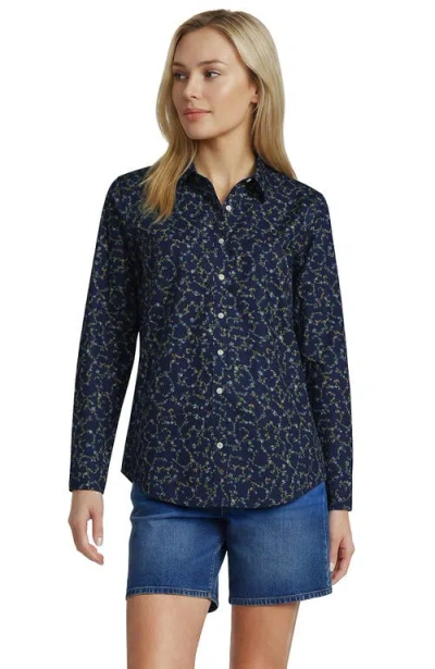 Lands' End Tall No Iron Button Front Shirt In Deep Sea Multi Floral Vine