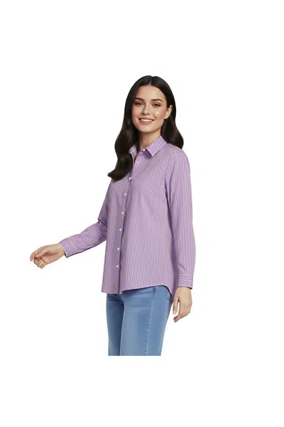 Lands' End Tall No Iron Button Front Shirt In Purple