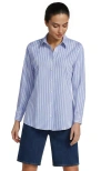 Lands' End Tall No Iron Button Front Shirt In Soft Sky Blue Stripe