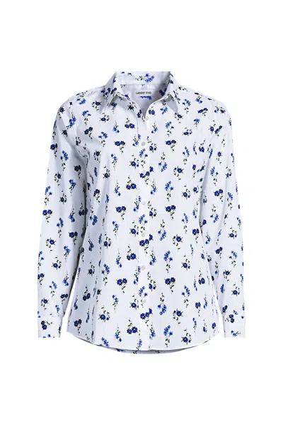 Lands' End Tall No Iron Button Front Shirt In White