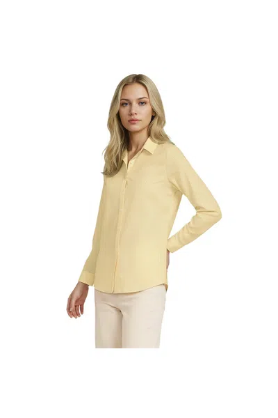 Lands' End Tall No Iron Button Front Shirt In Yellow