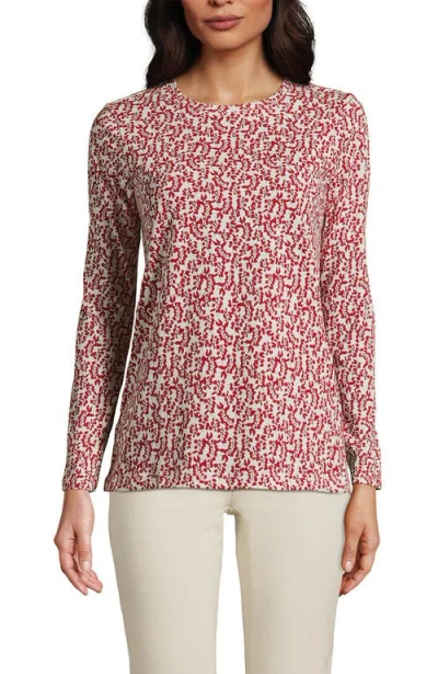 Lands' End Relaxed Supima Cotton Long Sleeve Crew Neck T-shirt In Dark Orange Floral Vines