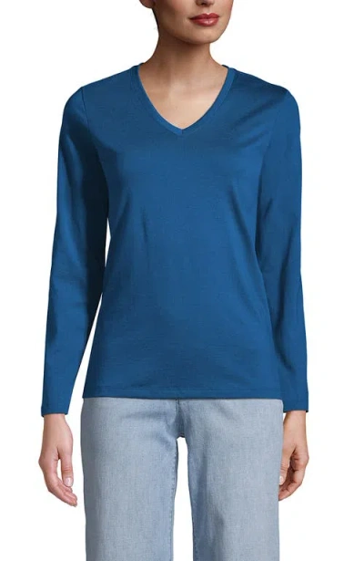 Lands' End Relaxed Supima Cotton Long Sleeve V-neck T-shirt In Baltic Teal