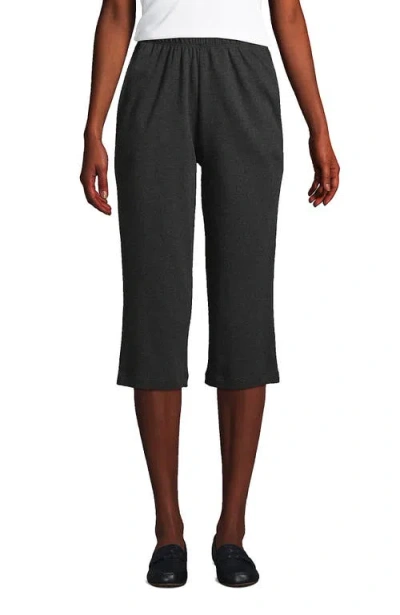 Lands' End Tall Sport Knit High Rise Elastic Waist Capri Pants In Dark Charcoal Heather