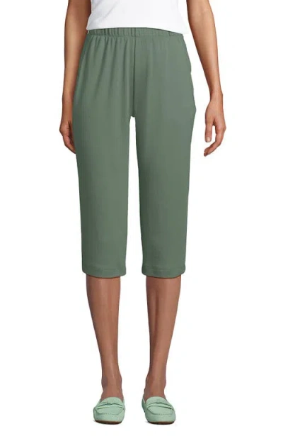 Lands' End Tall Sport Knit Elastic Waist Pull On Capri Pants In Lily Pad Green