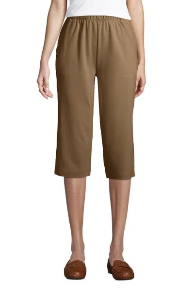 Lands' End Tall Sport Knit High Rise Elastic Waist Capri Pants In Rich Camel