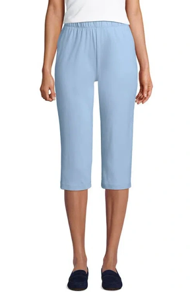 Lands' End Tall Sport Knit High Rise Elastic Waist Capri Pants In Soft Blue Haze