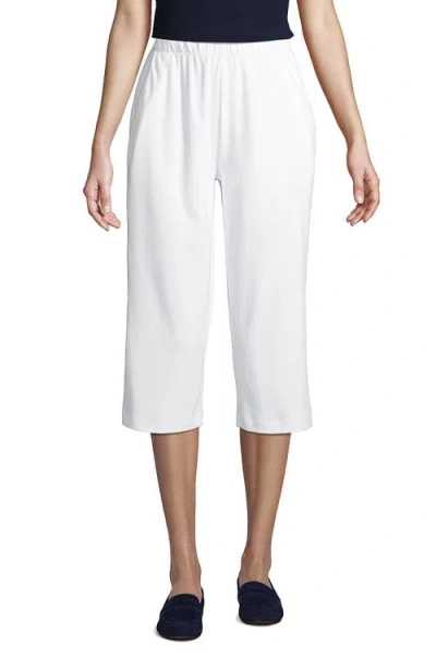 Lands' End Tall Sport Knit Elastic Waist Pull On Capri Pants In White