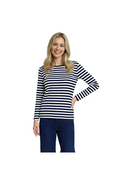 Lands' End Tall Supima Cotton Long Sleeve Crewneck T-shirt In Blue