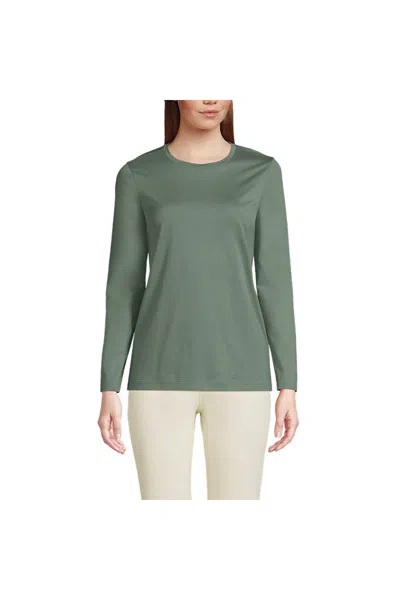 Lands' End Tall Supima Cotton Long Sleeve Crewneck T-shirt In Green