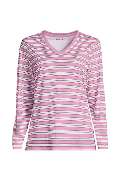 Lands' End Tall Supima Cotton Long Sleeve V-neck T-shirt In Multi