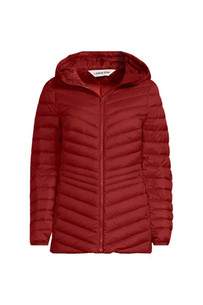 Lands' End Tall Wanderweight Packable Down Long Jacket In Red