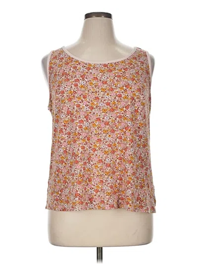 Pre-owned Lands' End Tank Top Orange Floral Pattern Scoop Neck Tops