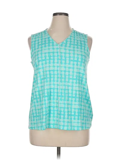 Pre-owned Lands' End Tank Top Teal Halter Neckline Tops In Blue