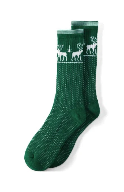 Lands' End Thermaskin Heat Winter Boot Socks In Green