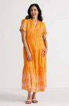Lands' End Tiered Cotton Poplin Embroidered Maxi Dress In Sweet Mango Eyelet
