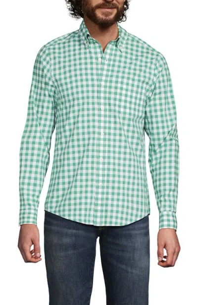 Lands' End Traditional Fit Essential Lightweight Poplin Shirt In Bay Water Green Check