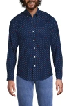 Lands' End Traditional Fit Essential Lightweight Poplin Shirt In Deep Sea Navy/white Dot Hearts