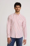 Lands' End Traditional Fit Essential Lightweight Poplin Shirt In White/heritage Red Stripes